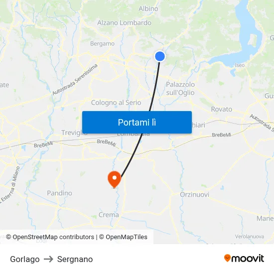 Gorlago to Sergnano map