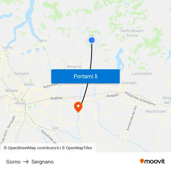Gorno to Sergnano map