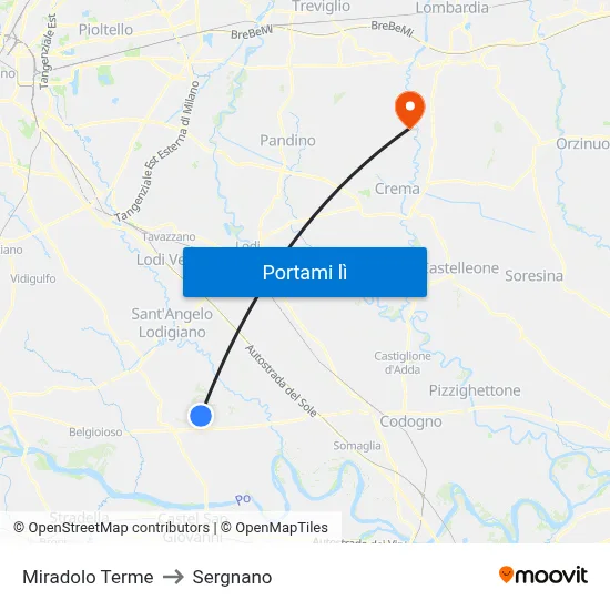 Miradolo Terme to Sergnano map