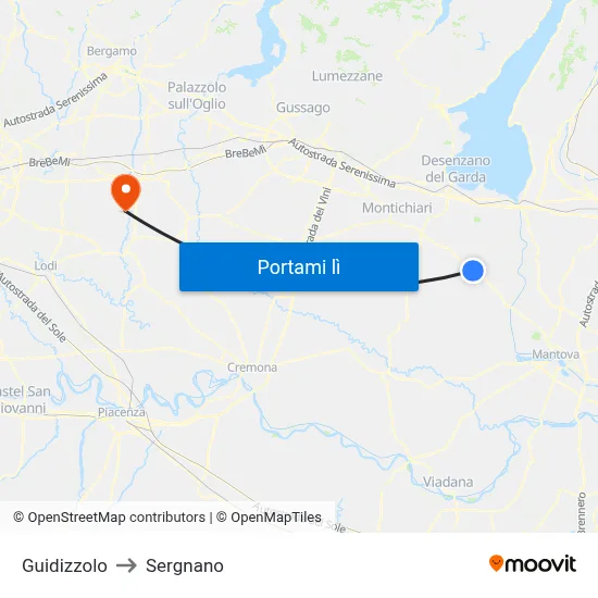 Guidizzolo to Sergnano map