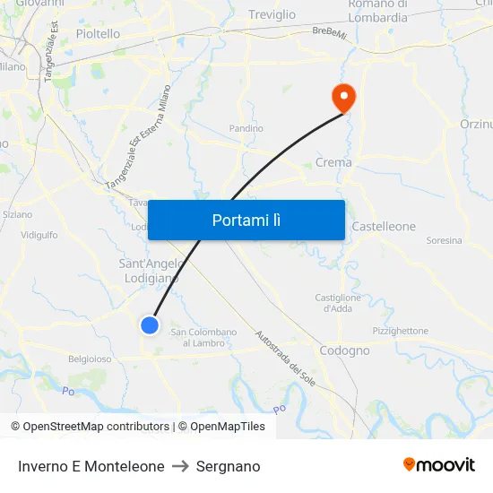 Inverno E Monteleone to Sergnano map
