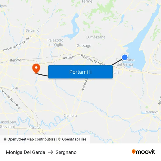 Moniga Del Garda to Sergnano map