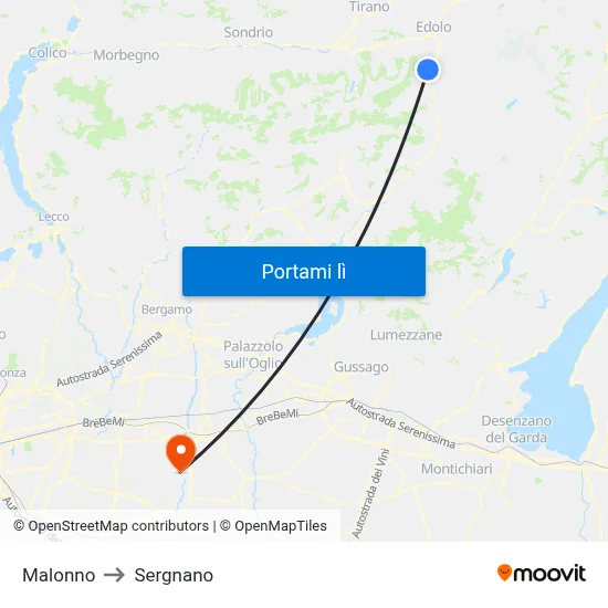 Malonno to Sergnano map