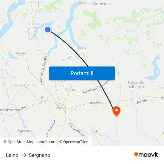 Laino to Sergnano map