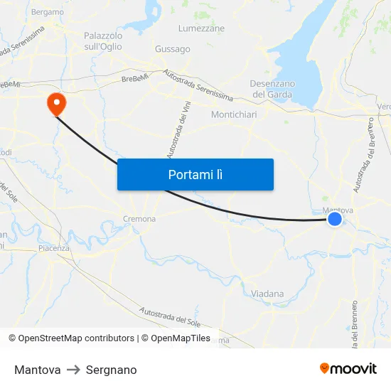 Mantova to Sergnano map