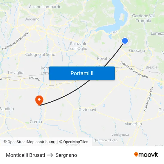 Monticelli Brusati to Sergnano map