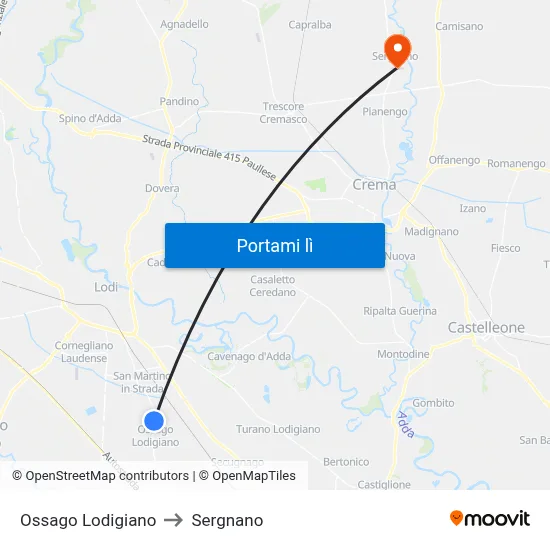 Ossago Lodigiano to Sergnano map