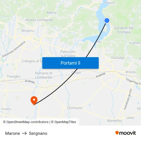 Marone to Sergnano map