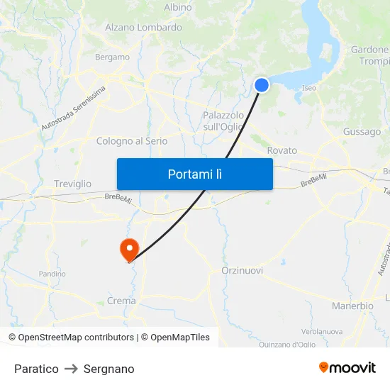 Paratico to Sergnano map