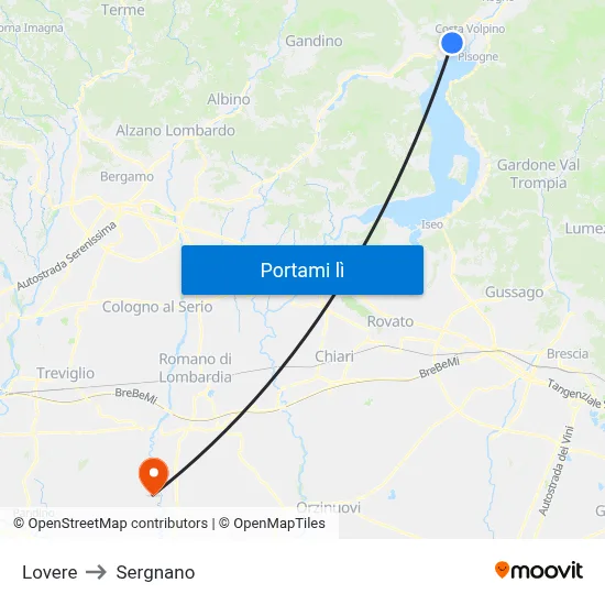 Lovere to Sergnano map
