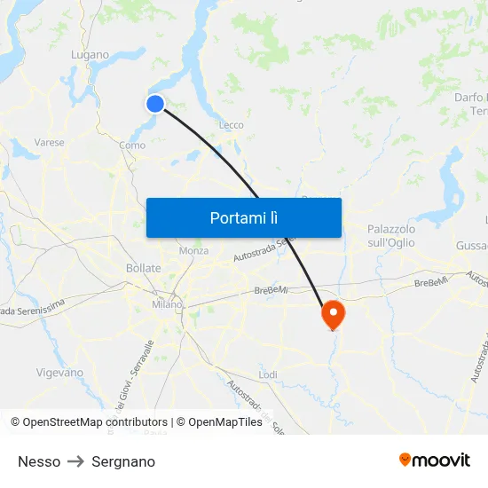 Nesso to Sergnano map
