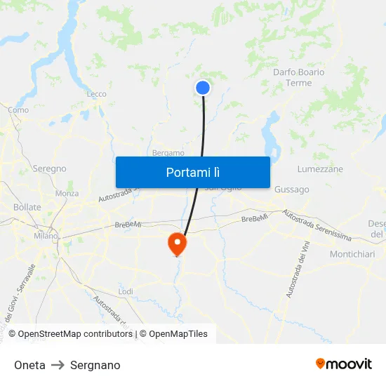 Oneta to Sergnano map
