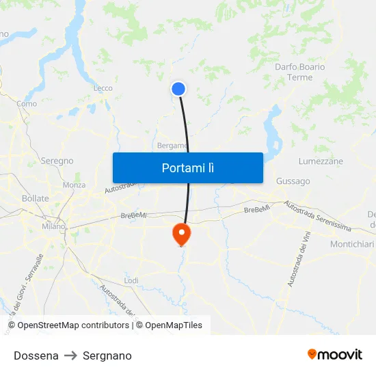 Dossena to Sergnano map