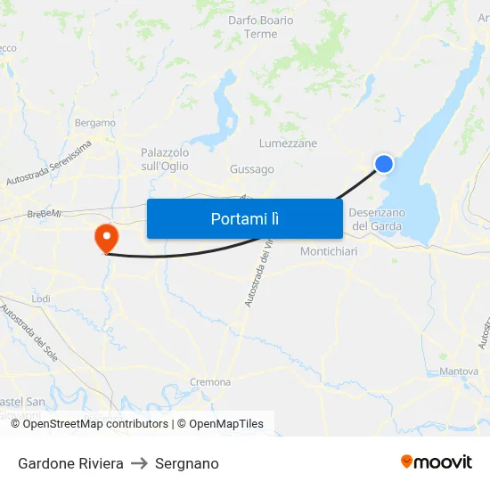 Gardone Riviera to Sergnano map