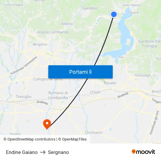Endine Gaiano to Sergnano map