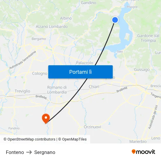 Fonteno to Sergnano map