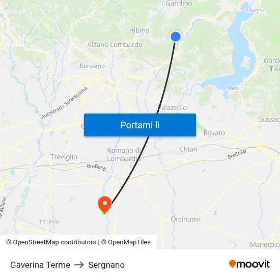 Gaverina Terme to Sergnano map