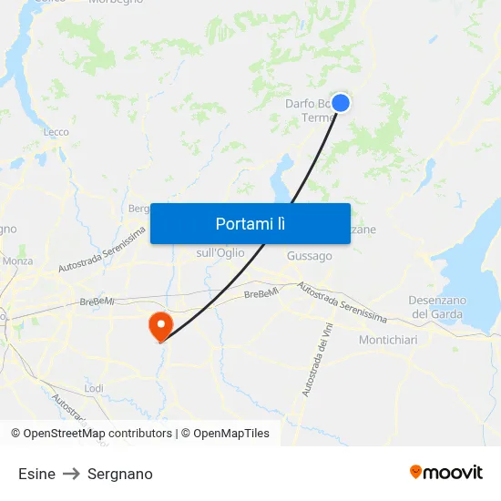 Esine to Sergnano map