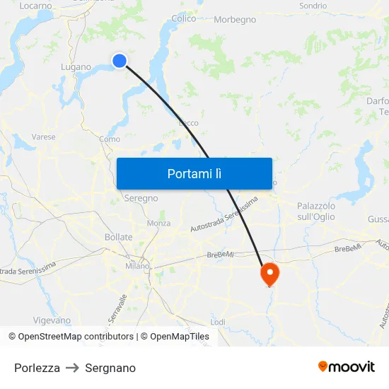 Porlezza to Sergnano map