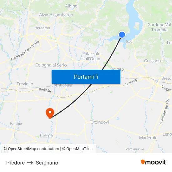 Predore to Sergnano map