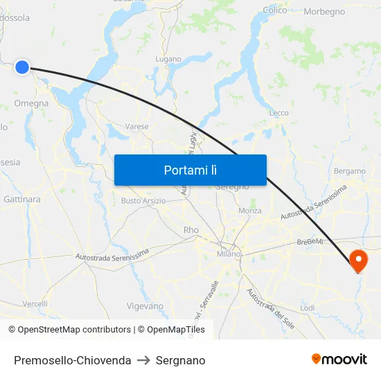 Premosello-Chiovenda to Sergnano map