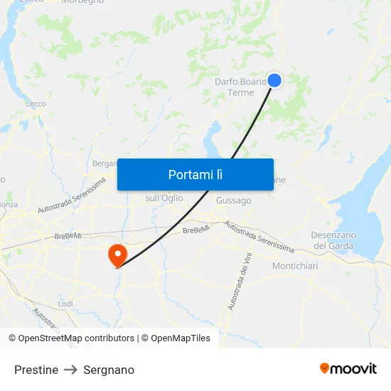 Prestine to Sergnano map