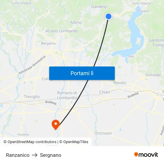 Ranzanico to Sergnano map