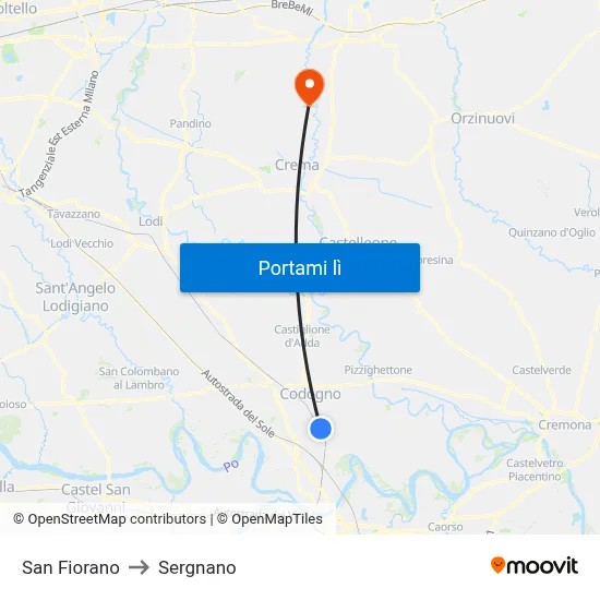 San Fiorano to Sergnano map