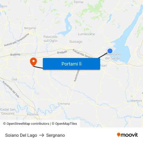 Soiano Del Lago to Sergnano map
