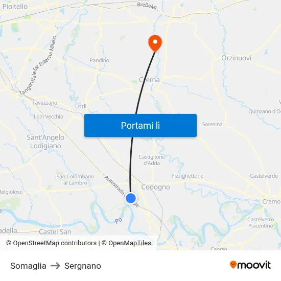 Somaglia to Sergnano map