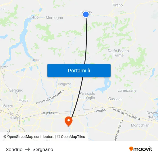 Sondrio to Sergnano map