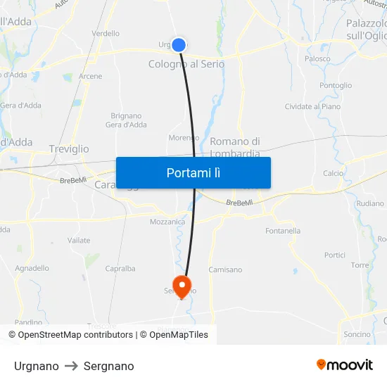 Urgnano to Sergnano map
