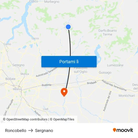 Roncobello to Sergnano map