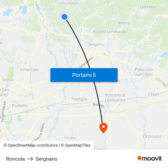 Roncola to Sergnano map