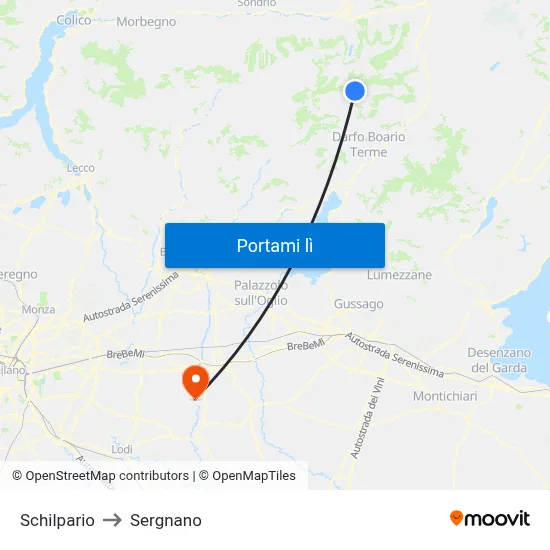 Schilpario to Sergnano map