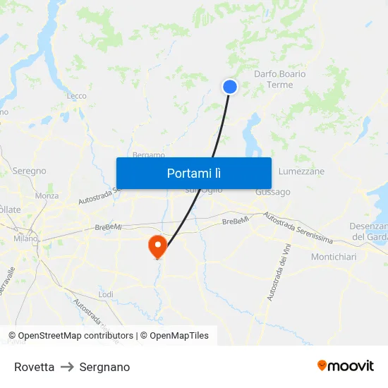 Rovetta to Sergnano map