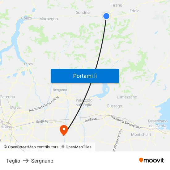 Teglio to Sergnano map