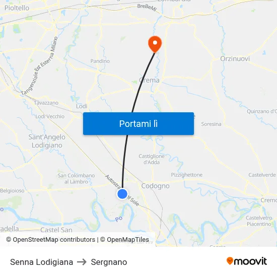 Senna Lodigiana to Sergnano map