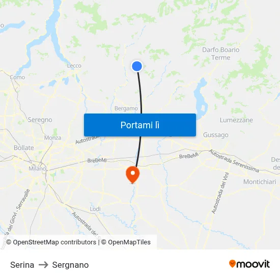 Serina to Sergnano map