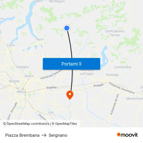Piazza Brembana to Sergnano map