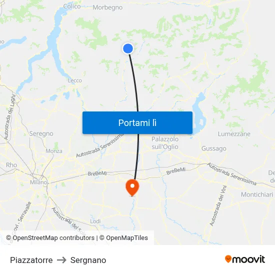 Piazzatorre to Sergnano map
