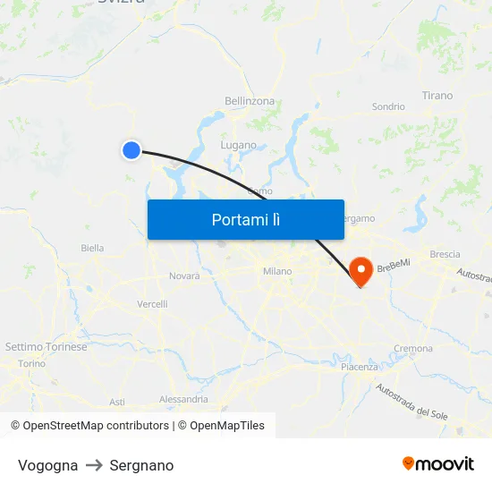 Vogogna to Sergnano map