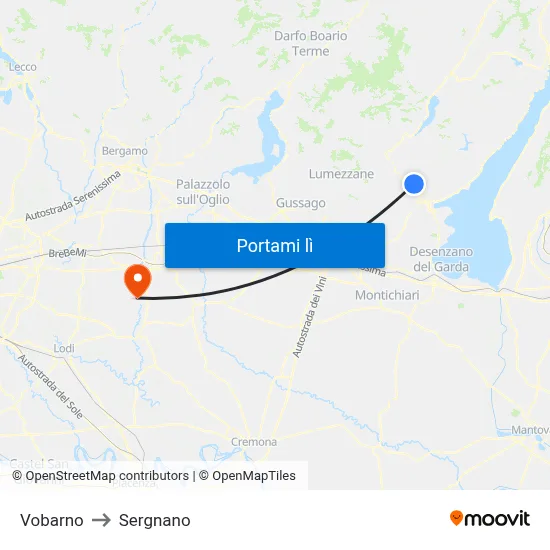 Vobarno to Sergnano map