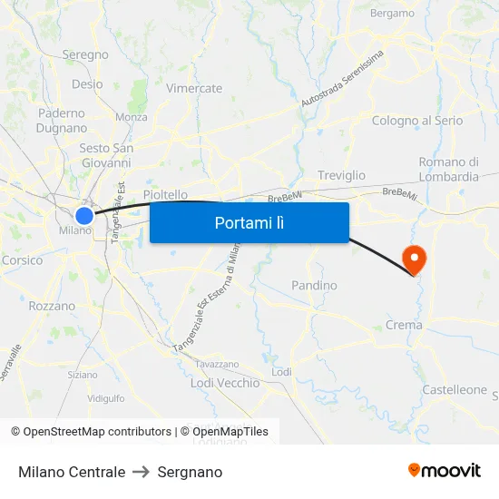 Milano Centrale to Sergnano map