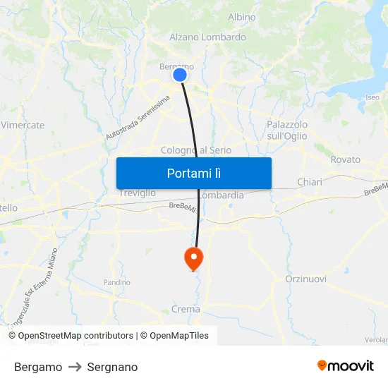 Bergamo to Sergnano map