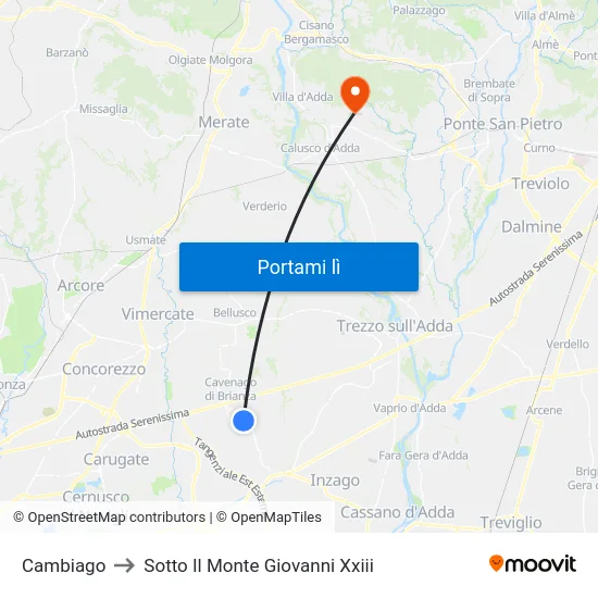 Cambiago to Sotto Il Monte Giovanni Xxiii map