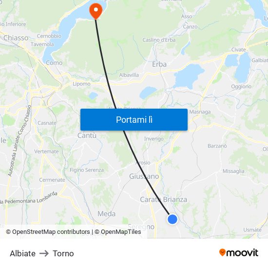 Albiate to Torno map