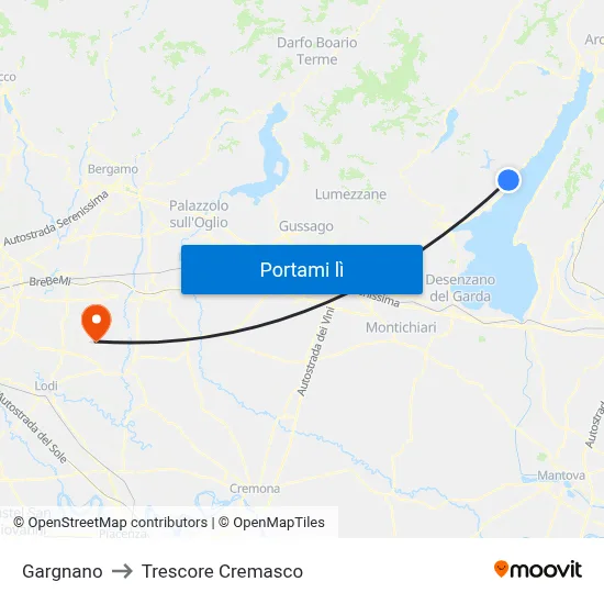Gargnano to Trescore Cremasco map