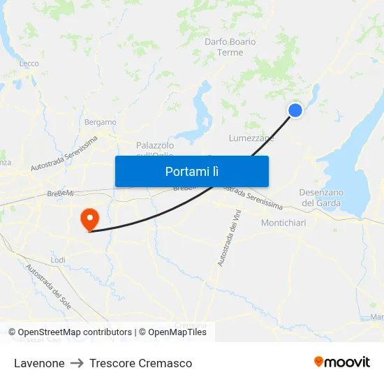 Lavenone to Trescore Cremasco map