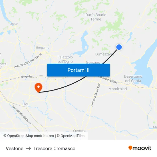 Vestone to Trescore Cremasco map